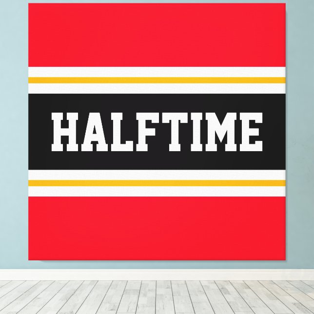 Fun Athletic Bright Red Black HALFTIME Stripes Canvas Print (Insitu(Wood Floor))