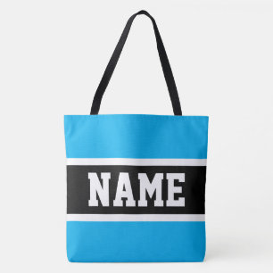 Fun Athletic Bright Sky Blue Black White Stripes Tote Bag