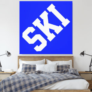 Fun Athletic Diagonal White SKI Text On Royal Blue Canvas Print