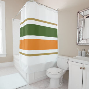 Fun Athletic Forest Green Orange Stripes On White Shower Curtain