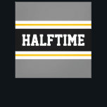 Fun Athletic Modern Grey Black HALFTIME Stripes Canvas Print<br><div class="desc">This sporty,  athletic design features bold HALFTIME text inside a highlighted wide black stripe with double white racing stripes against grey outer stripes.   The text in this design can be personalised.</div>