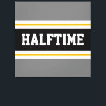 Fun Athletic Modern Grey Black HALFTIME Stripes Canvas Print<br><div class="desc">This sporty,  athletic design features bold HALFTIME text inside a highlighted wide black stripe with double white racing stripes against grey outer stripes.   The text in this design can be personalised.</div>