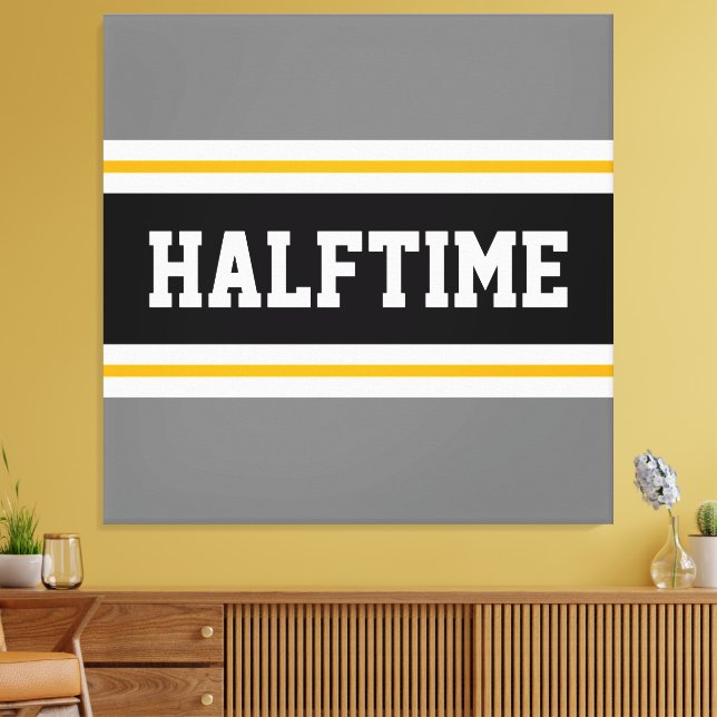 Fun Athletic Modern Grey Black HALFTIME Stripes Canvas Print (Insitu(LivingRoom))
