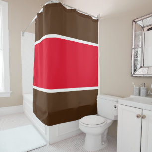 Fun Athletic Sporty Bright Red White Brown Stripes Shower Curtain