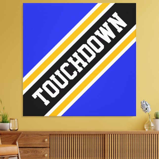 Fun Athletic Vivid Blue Black TOUCHDOWN Stripes Canvas Print (Insitu(LivingRoom))