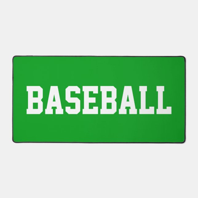 Fun Athletic White BASEBALL Text On Bright Green Desk Mat (Front)