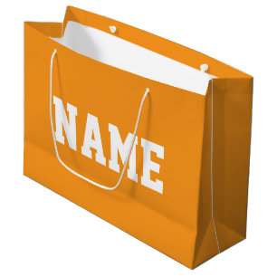 Fun Athletic YOUR NAME White Text On Bright Orange Large Gift Bag