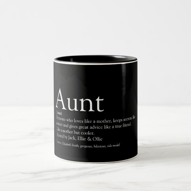 Fun Aunt Definition Saying Black and White Two-Tone Coffee Mug (Center)