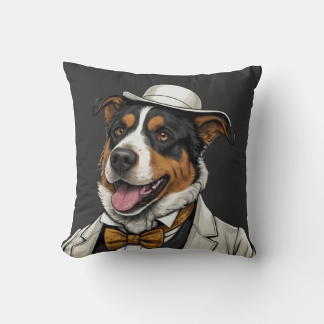 Fun Australian shepherd dog in suit Cushion (Front)