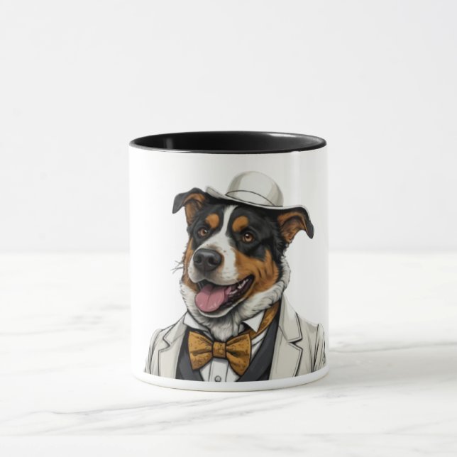 Fun Australian shepherd dog in suit Mug (Center)