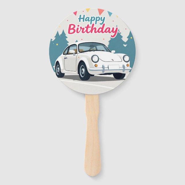 Fun Auto-Themed Happy Birthday Hand Fan (Front)