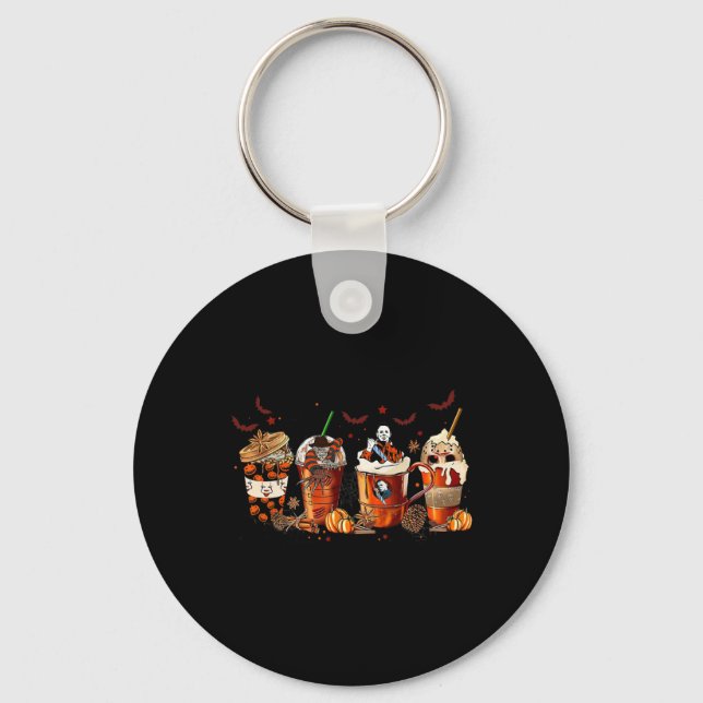 Fun Autumn Fall Horror Latte Coffee Cups Ghost Hal Key Ring (Front)