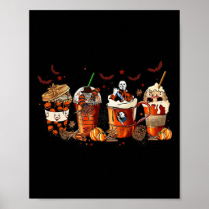 Fun Autumn Fall Horror Latte Coffee Cups Ghost Hal Poster