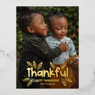 Fun Autumn Foil Photo Thanksgiving Postcard