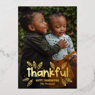 Fun Autumn Foil Thanksgiving Photo Card