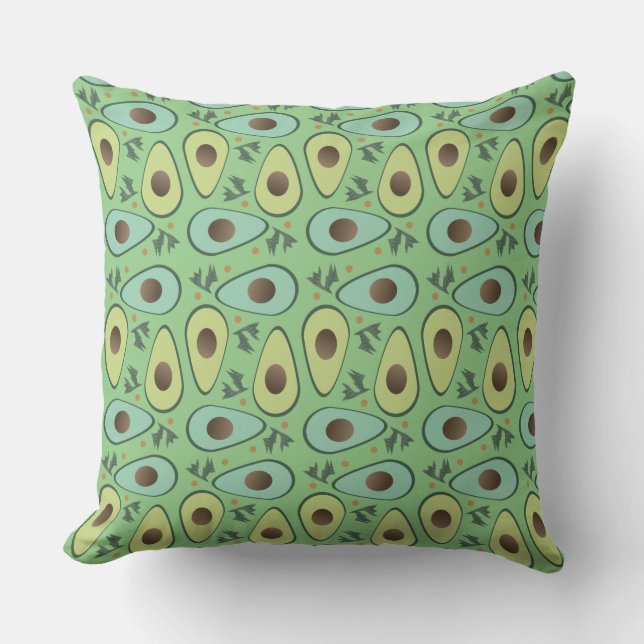 Fun Avocado Cilantro Salad Pattern Cushion (Front)
