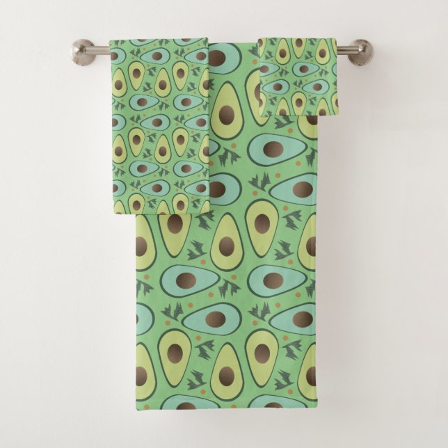 Fun Avocado Half Greenery Pattern Bath Towel Set (Insitu)