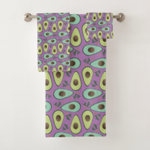 Fun Avocado Half Greenery Pattern Bath Towel Set