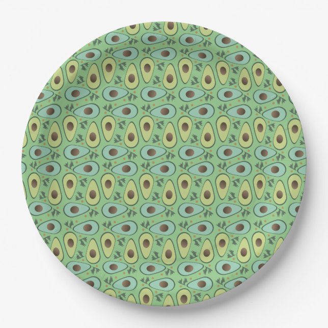 Fun Avocado Half Greenery Pattern Paper Plate (Front)