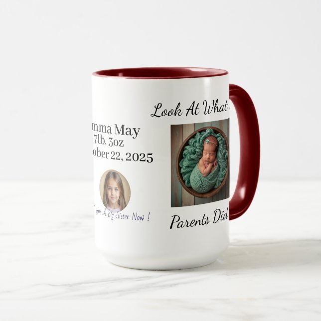 Fun Baby and Sibling photo Personalised Mug (Front Right)