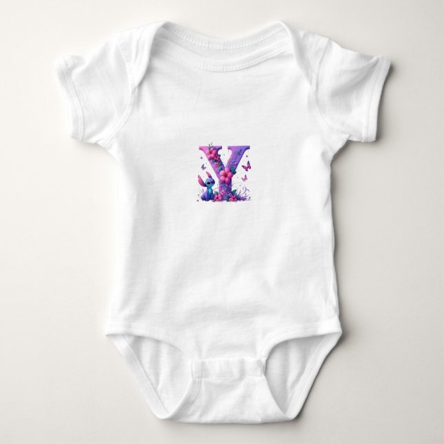 Fun Baby Bodysuit Featuring Stitch Character (Front)
