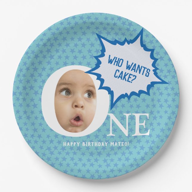 Fun Baby boy Photo Collage Personalised  Paper Plate (Front)