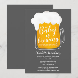 Fun baby brewing beer pint dark grey baby shower invitation