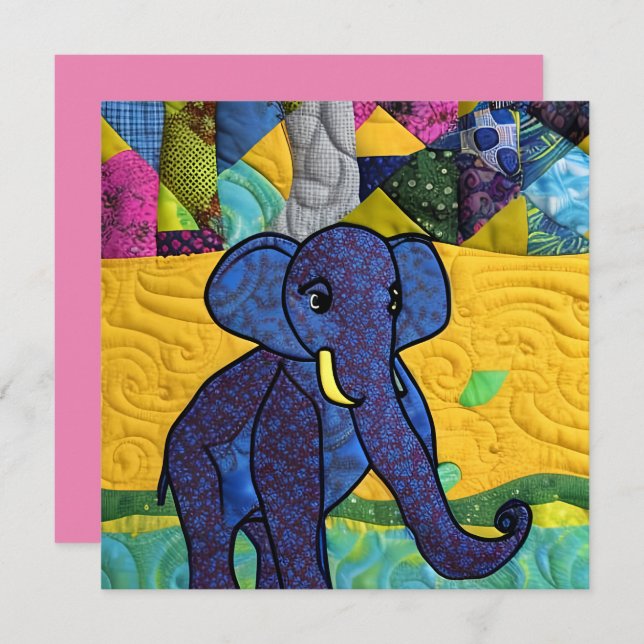 Fun Baby Elephant - Quilt Like Design Card (Front/Back)