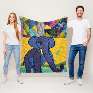 Fun Baby Elephant - Quilt Like Design Fleece Blanket