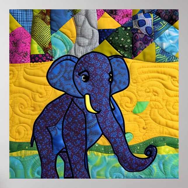 Fun Baby Elephant - Quilt Like Design Poster (Front)