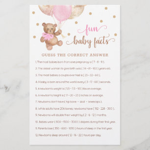 Fun Baby Facts Game Baby Shower Teddy Bear
