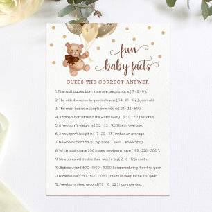 Fun Baby Facts Game Baby Shower Teddy Bear Card
