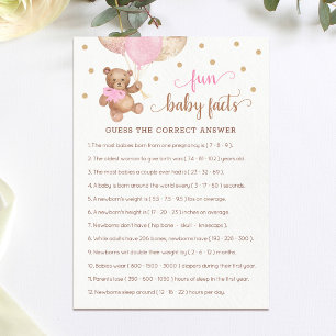 Fun Baby Facts Game Baby Shower Teddy Bear Card