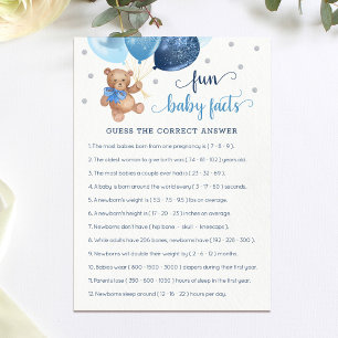 Fun Baby Facts Game Baby Shower Teddy Bear Card