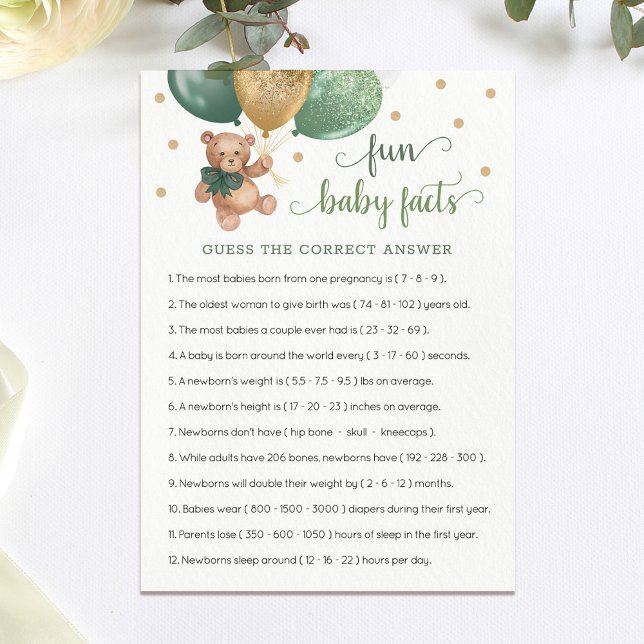 Fun Baby Facts Game Baby Shower Teddy Bear Card (Creator Uploaded)