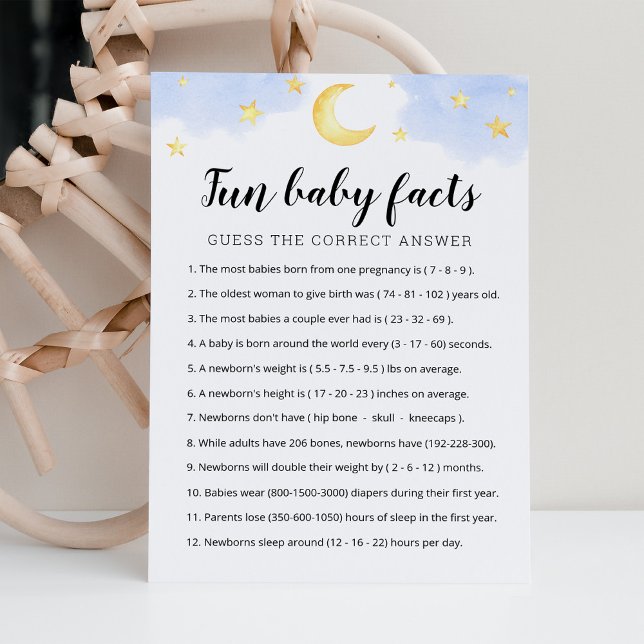 Fun Baby Facts Game with Answers Baby Shower Card (Creator Uploaded)
