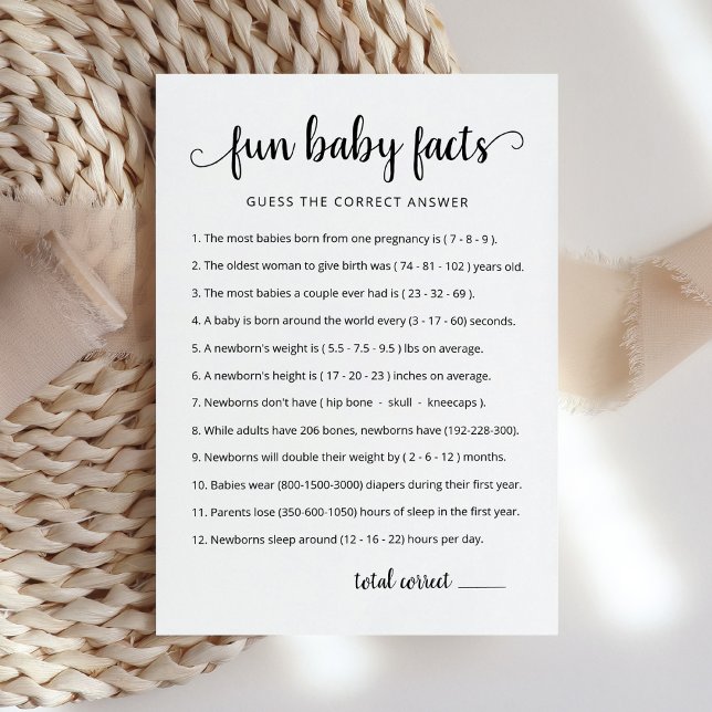 Fun Baby Facts Game with Answers Baby Shower Card (Creator Uploaded)