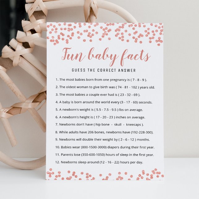 Fun Baby Facts Game with Answers Baby Shower Card (Creator Uploaded)