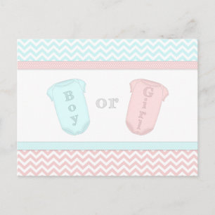 Fun Baby One Piece Pink and Blue Gender Reveal Invitation Postcard