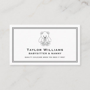Fun Babysitter Babysitting Nanny Teddy Black White Business Card