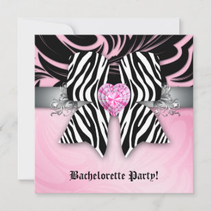 Fun Bachelorette Party Invite Zebra Bow Pink Flora
