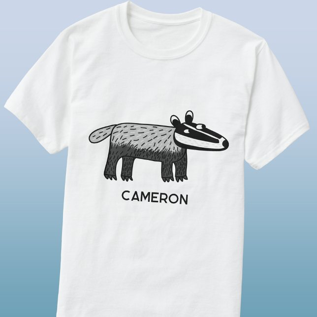 Fun Badger Personalised Name T-Shirt (Fun badger cartoon personalized custom name t-shirt for wildlife lovers)