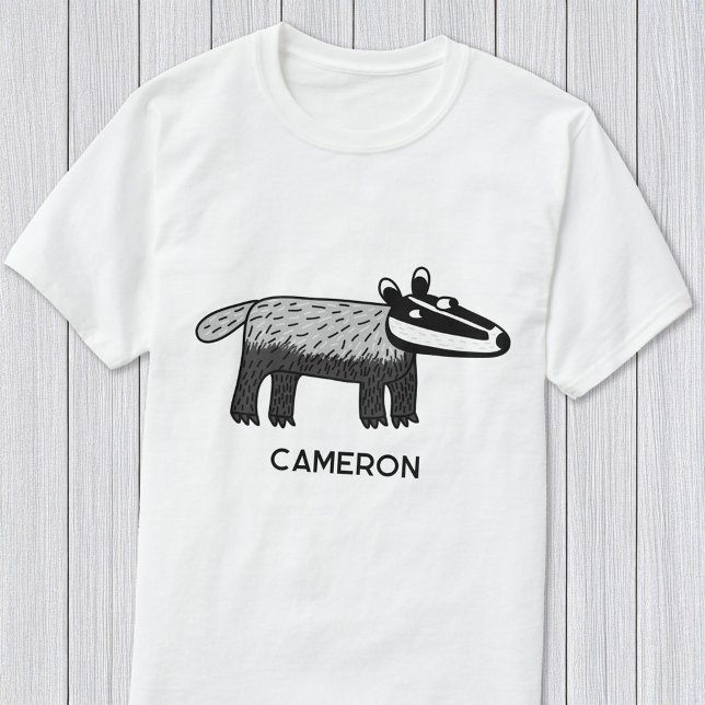 Fun Badger Personalised Name T-Shirt (Fun badger cartoon personalized custom name t-shirt for wildlife lovers)