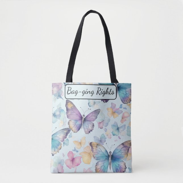 Fun Bag-ging Butterfly, Watercolor, Pastel Colours Tote Bag (Front)