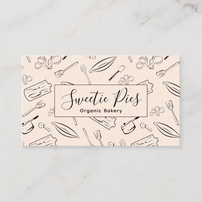 Fun Baking & Cooking Utensil Black & Beige Business Card (Front)