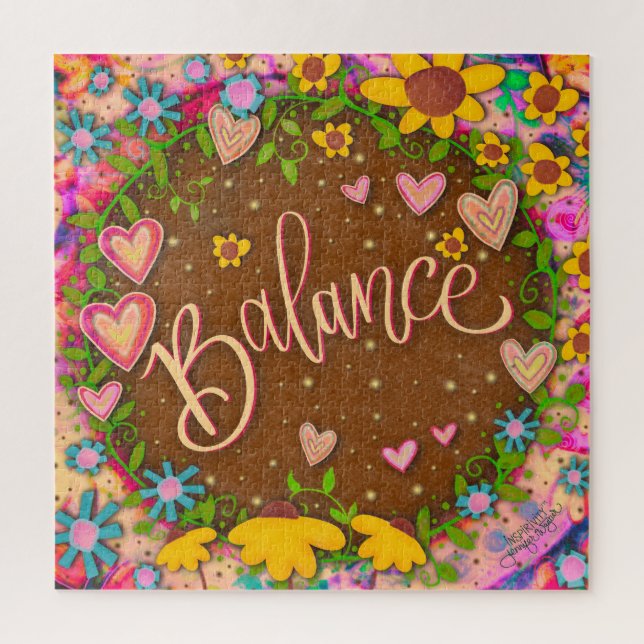Fun Balance Hearts Flowers Cute Inspirivity Jigsaw Puzzle (Vertical)