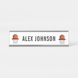 Fun Ball & Basket Basketball Player Coach Custom Desk Name Plate