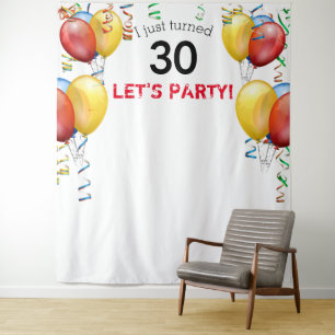 Fun Balloon 30th Birthday Backdrop, Photo Booth Tapestry
