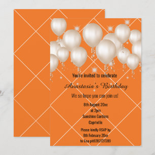 FUN BALLOON BRIGHT ORANGE BIRTHDAY GRID INVITATION
