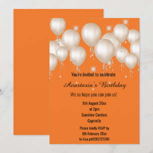 FUN BALLOON BRIGHT ORANGE BIRTHDAY  INVITATION